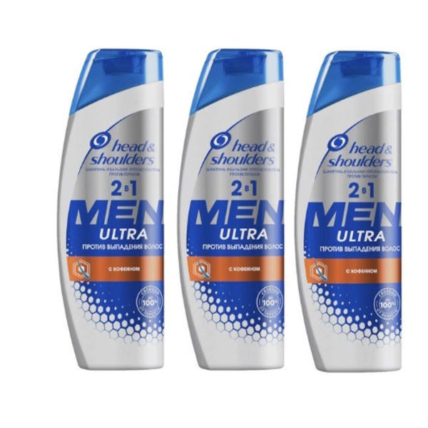 Купить шампунь Head & Shoulders 2в1 Men Ultra с кофеином 3х400 мл, цены на Мегамаркет | Артикул: 100052791868