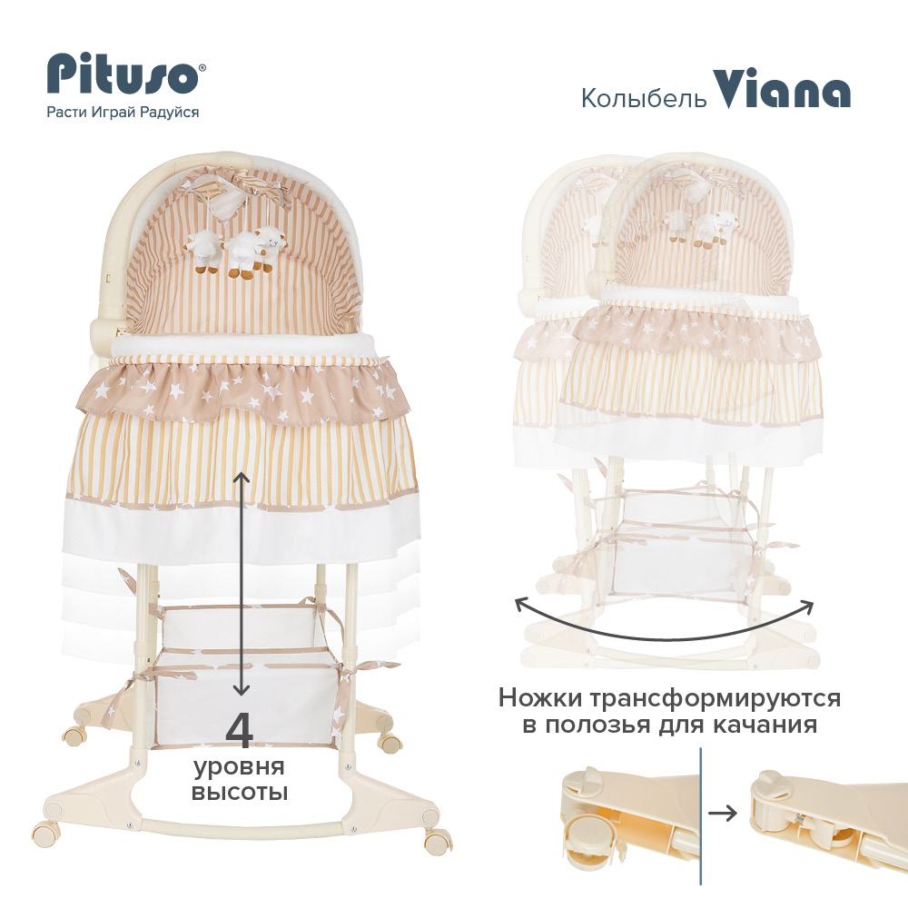 Купить колыбель Pituso 3 в 1 Viana Stars Beige, цены на Мегамаркет |  Артикул: 600003177704