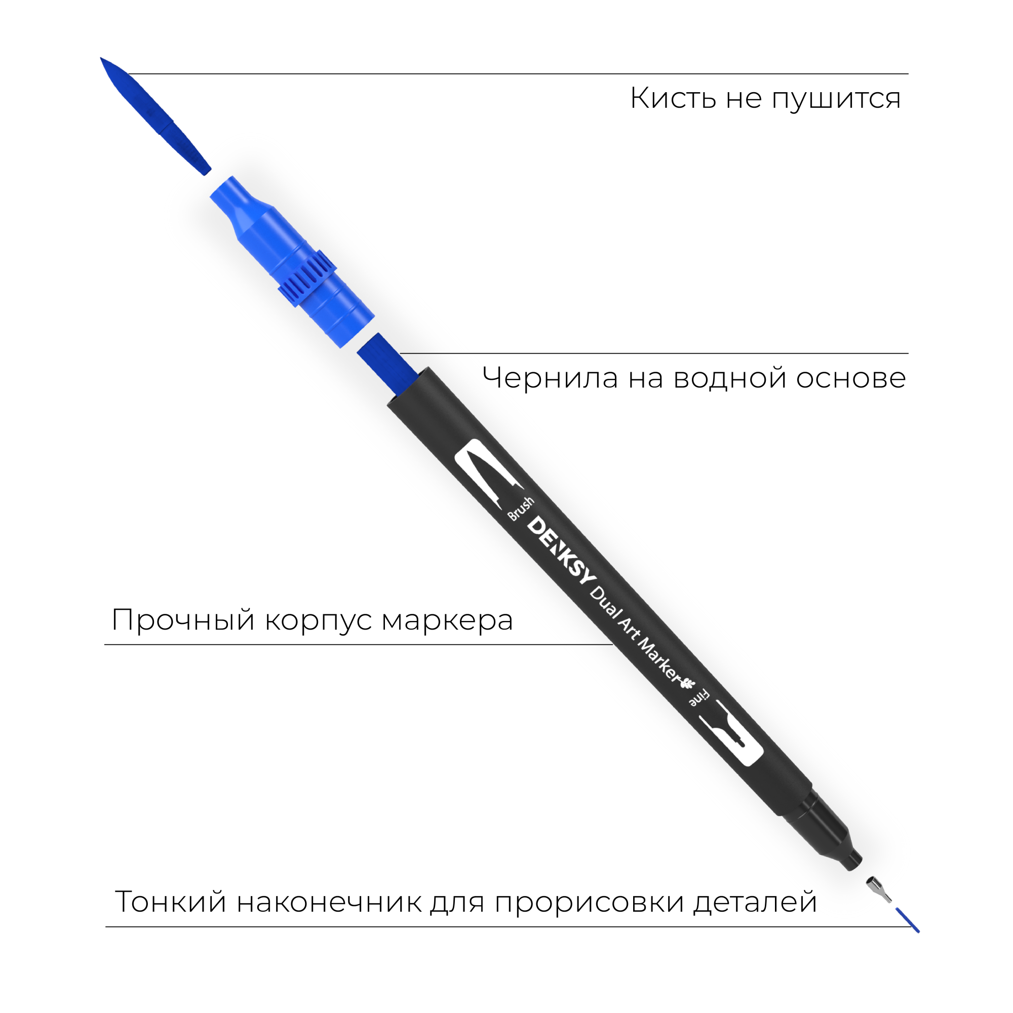 Двусторонние маркеры DENKSY, кисть и линер, 36 цветов, корпус черный –  купить в Москве, цены в интернет-магазинах на Мегамаркет