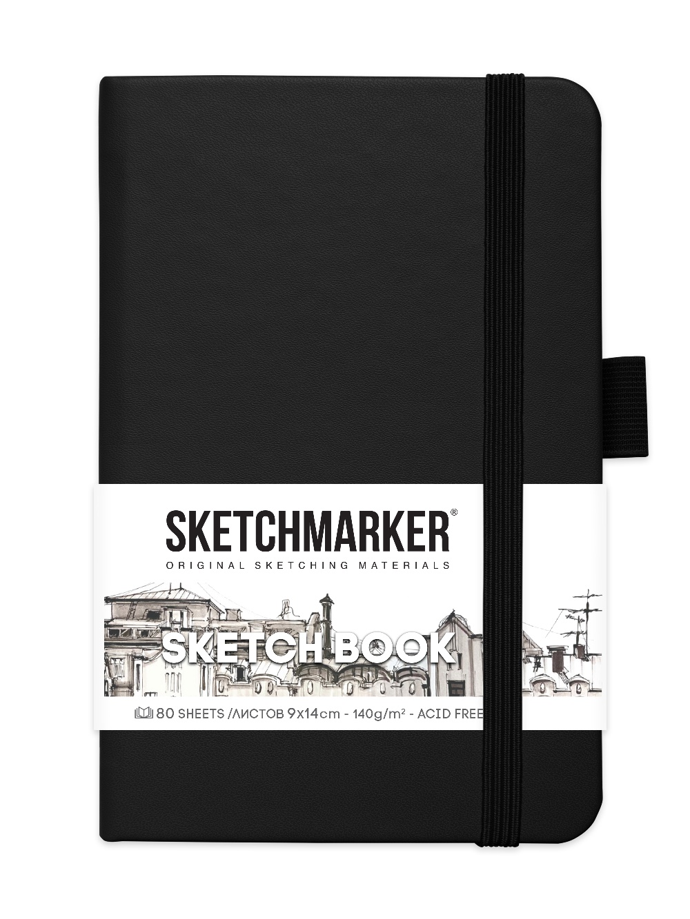 Скетчбук Sketchmarker 2314001SM 140г/м2 9х14см. 160 стр., цвет: черный - купить в BROcompany, цена на Мегамаркет