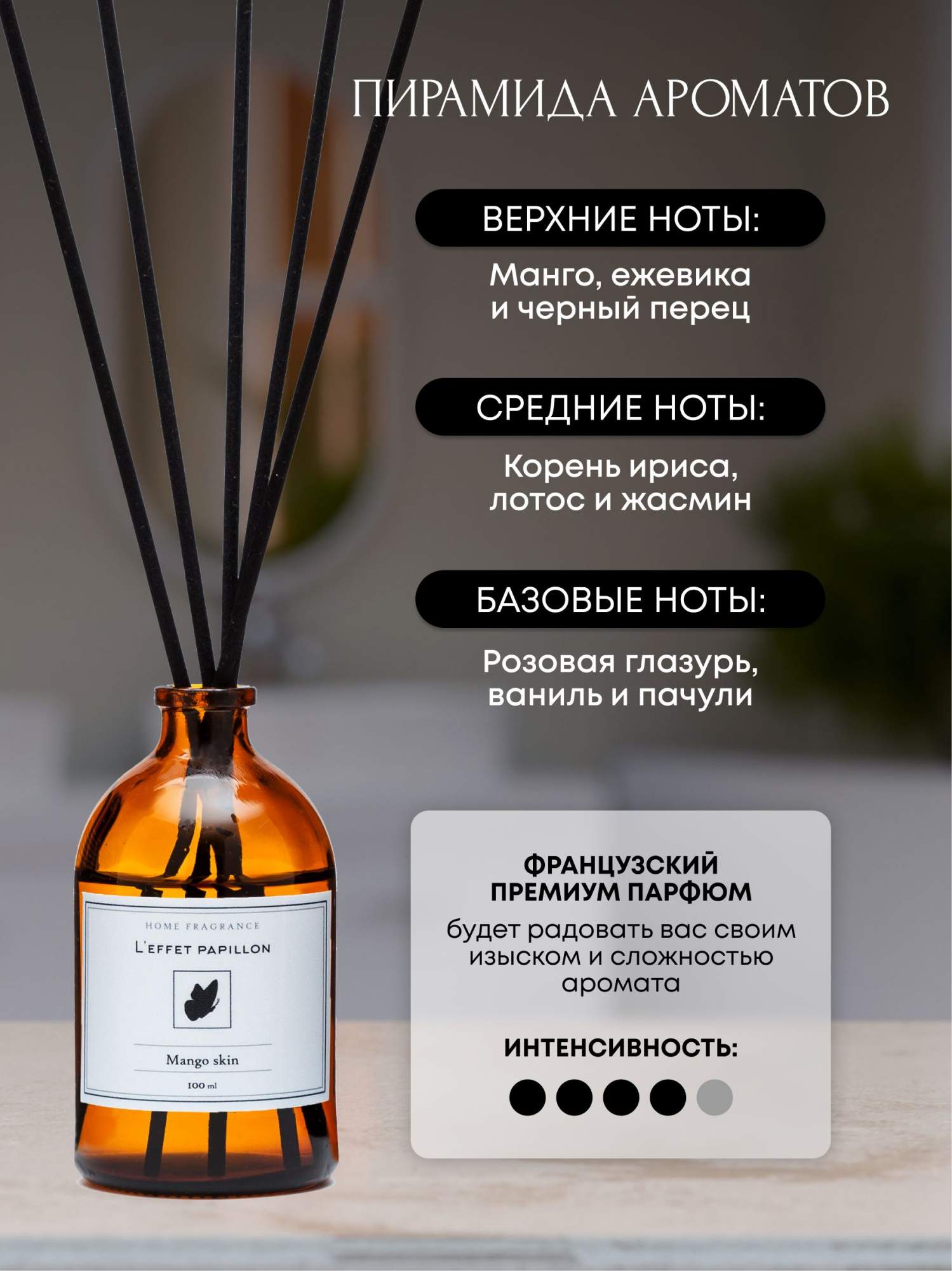 Аромадиффузор с палочками Leffet Papillon <b>Манго</b> <b>Скин</b>, 50 мл № 2.