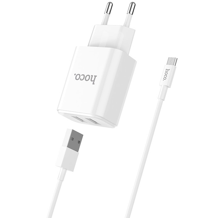 Сетевое зарядное устройство 2xUSB с кабелем micro USB Hoco C62A Victoria - Белое - купить в Really Need, цена на Мегамаркет