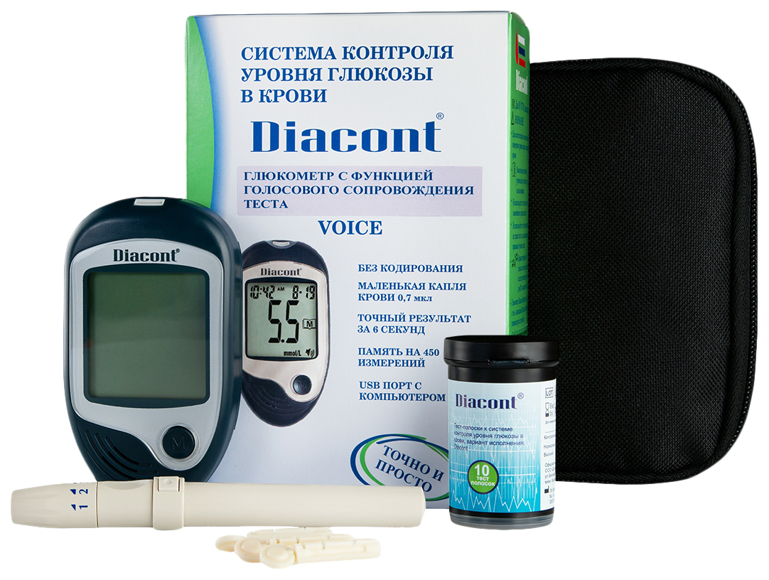 Глюкометр Diacont Voice В комплекте: ланцеты, скарификатор – купить в Москве, цены в интернет-магазинах на Мегамаркет