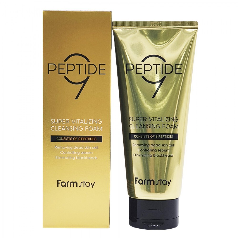 Купить пенка для умывания FarmStay Peptide 9 Super Vitalizing Cleansing Foam с 9 пептидами 180 мл, цены на Мегамаркет | Артикул: 600003736638