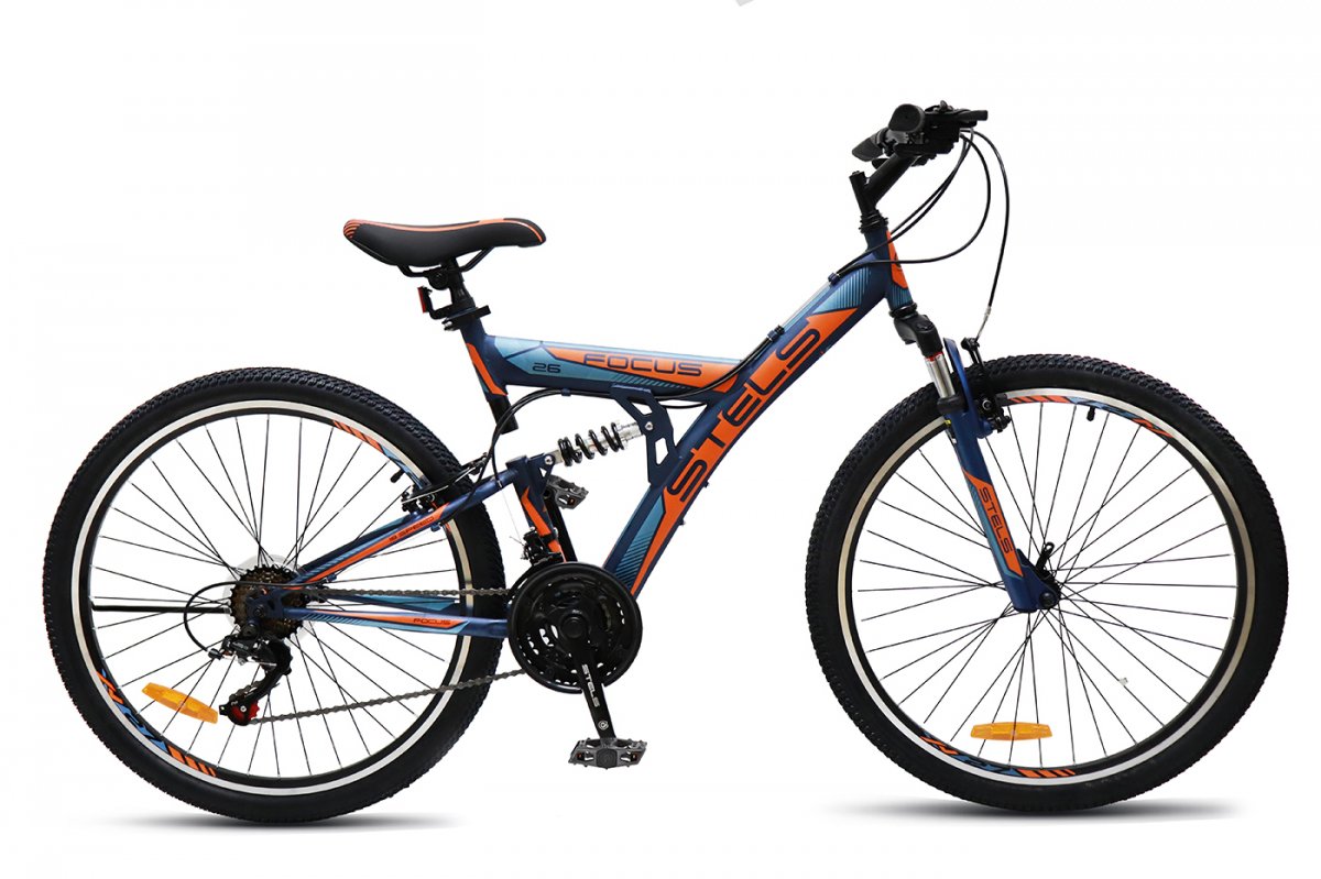 Велосипед Stels Focus V 26 18-sp (V030) 2018 18" темно-синий/оранжевый - купить в Москве, цены на Мегамаркет | 100028557259