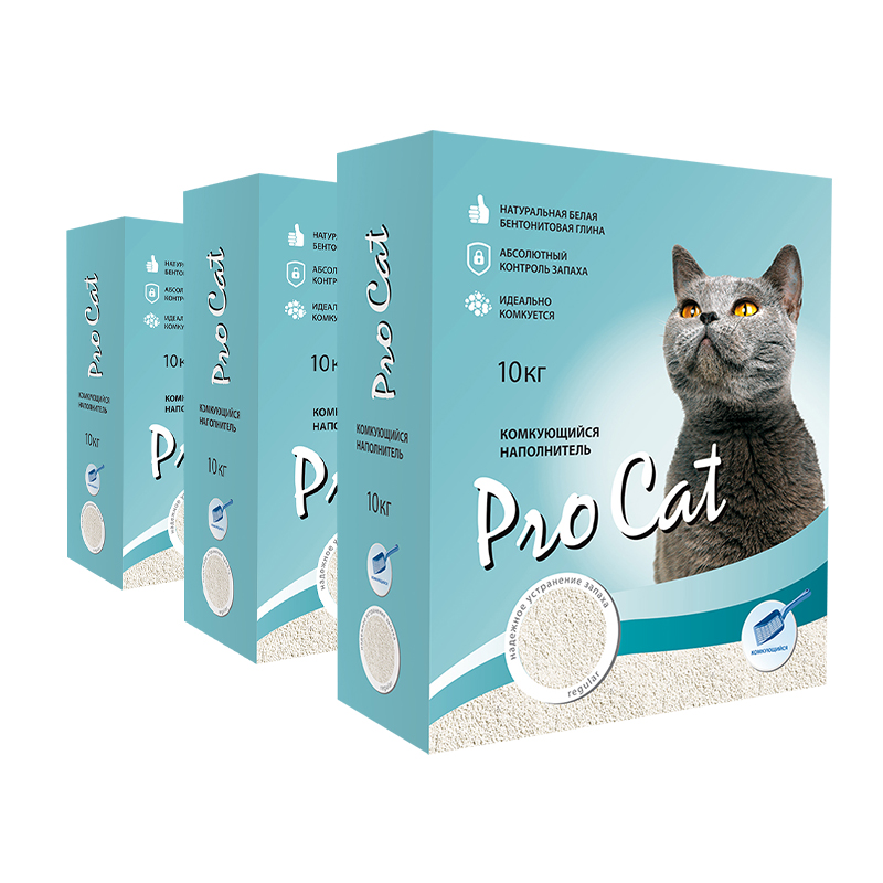 Комкующийся наполнитель для кошек Pro Cat Regular бентонитовый, 10 кг, 10 л, 3шт