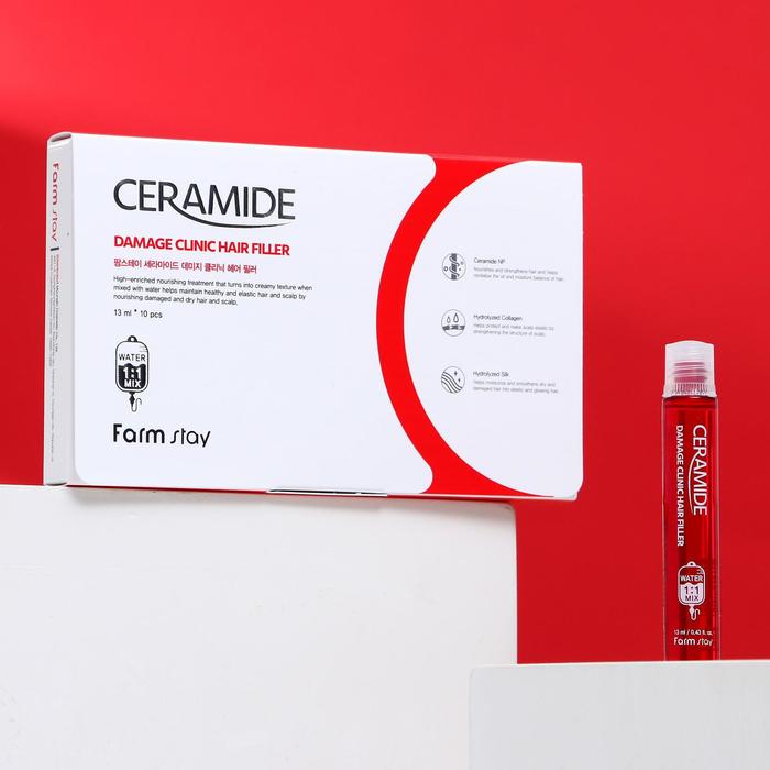 Купить восстанавливающий филлер для волос FarmStay Ceramide Damage Clinic с керамидами, 10*13 мл, цены на Мегамаркет | Артикул: 100059290738