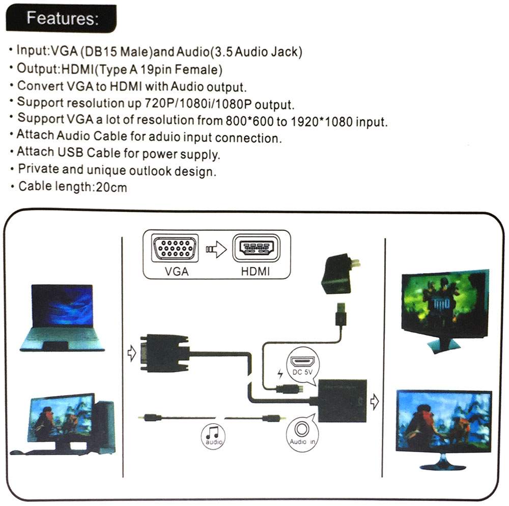 Адаптер Espada HDMI-VGA , M-F Black HCV0201, купить в Москве, цены в  интернет-магазинах на Мегамаркет