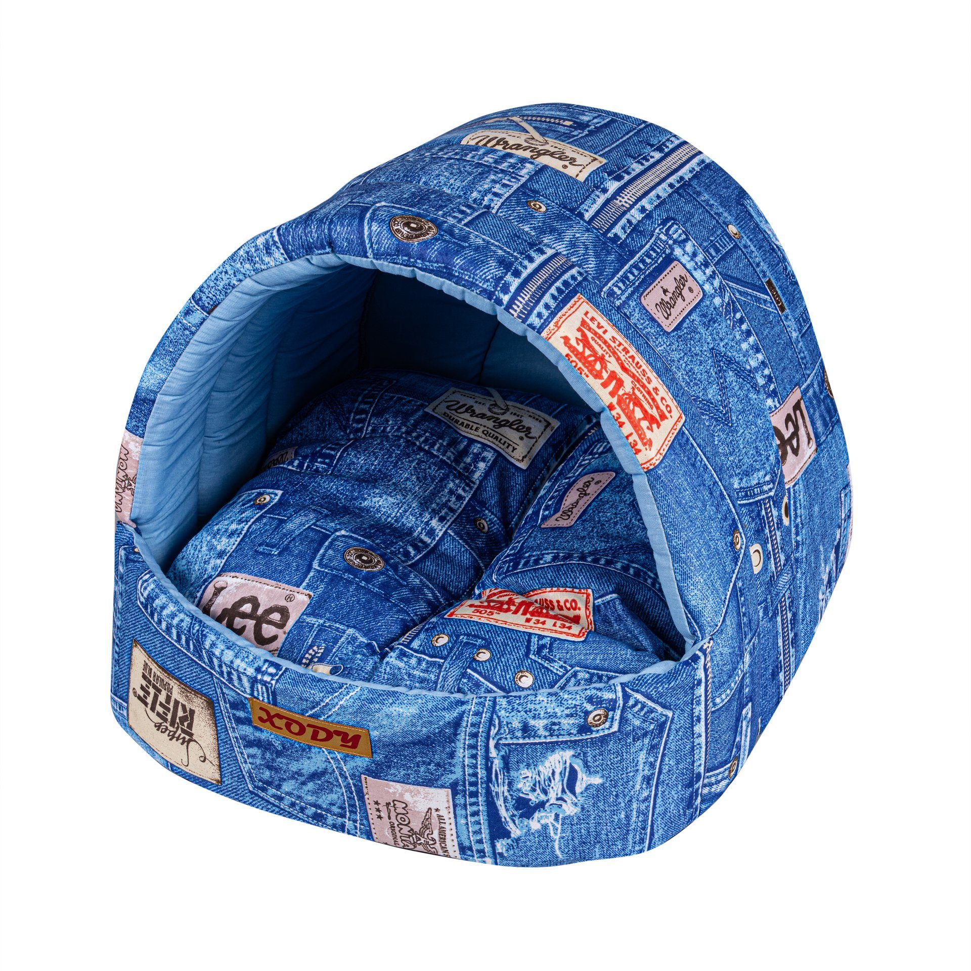 Домик для кошек и собак Xody Эстрада №1, хлопок, джинс, синий ...