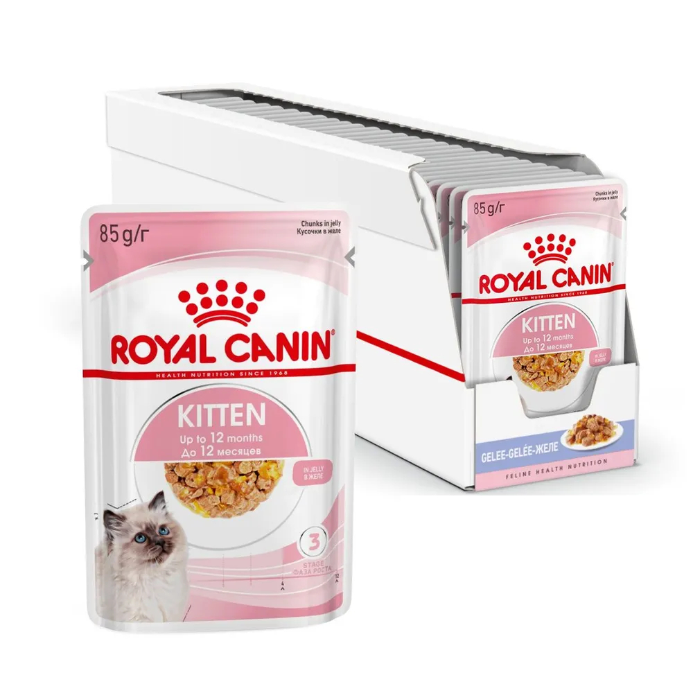 Корм влажный Royal Canin Kitten для котят, мясные кусочки, в желе, в шоу боксе, 28x85 г - купить в Мегамаркет НН, цена на Мегамаркет