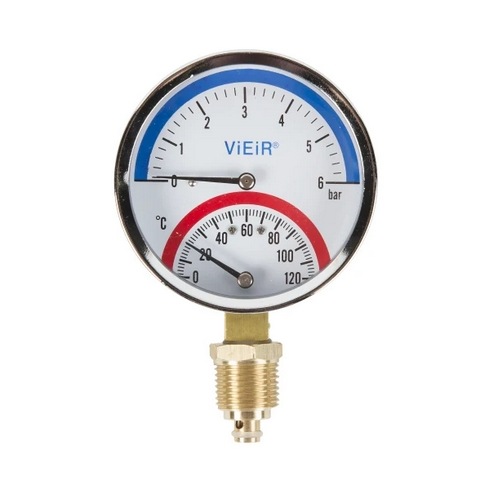 Термоманометр ViEiR 1/2", вертикальный (80 мм/6 бар) (YE6)