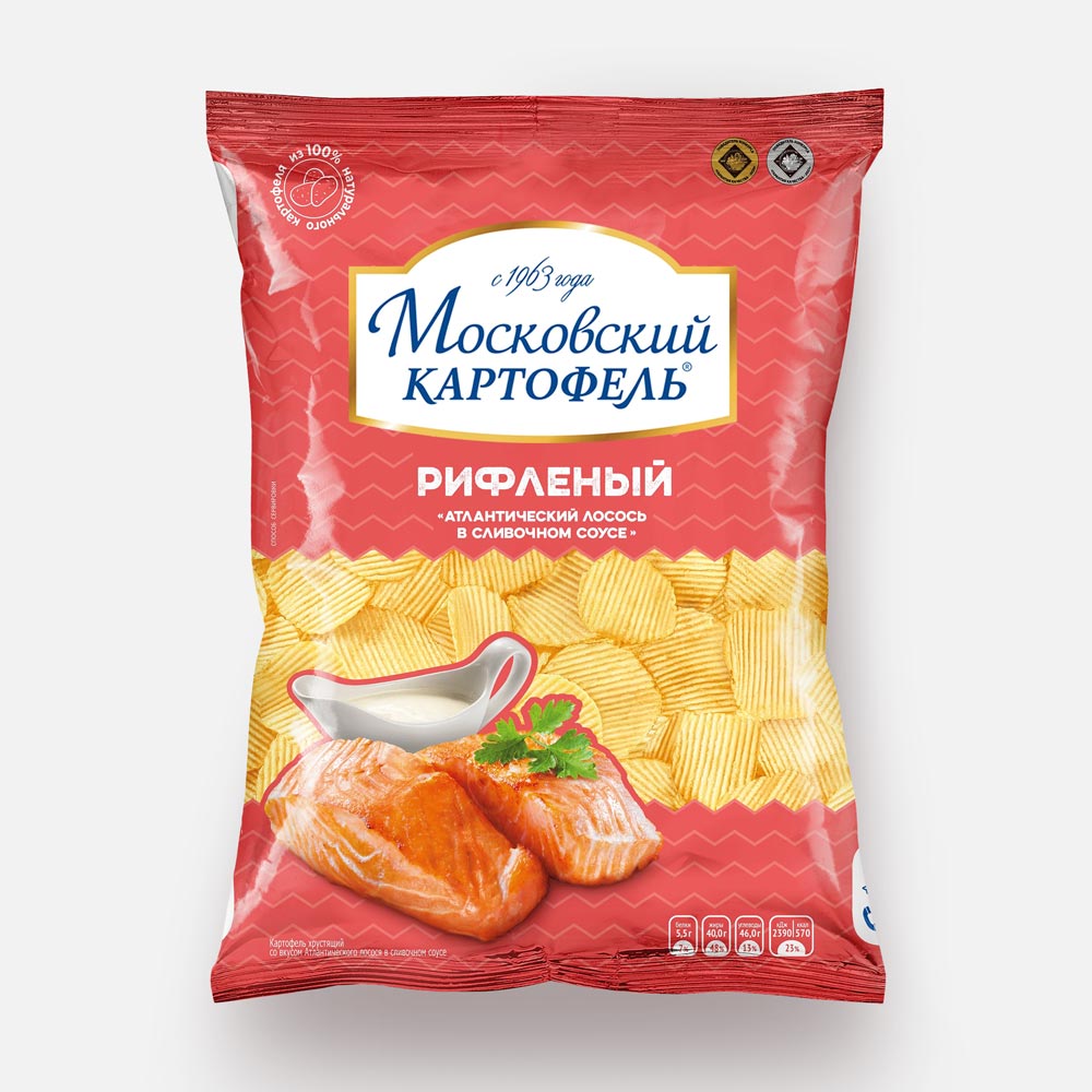 Купить чипсы Московский картофель, рифлёные, атлантический лосось в сливочном соусе, 120 г, цены на Мегамаркет | Артикул: 100067049447