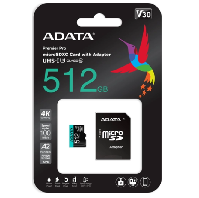 Карта памяти ADATA Micro SDXC 512Гб Premier Pro (AUSDX512GUI3V30SA2-RA1), купить в Москве, цены в интернет-магазинах на Мегамаркет