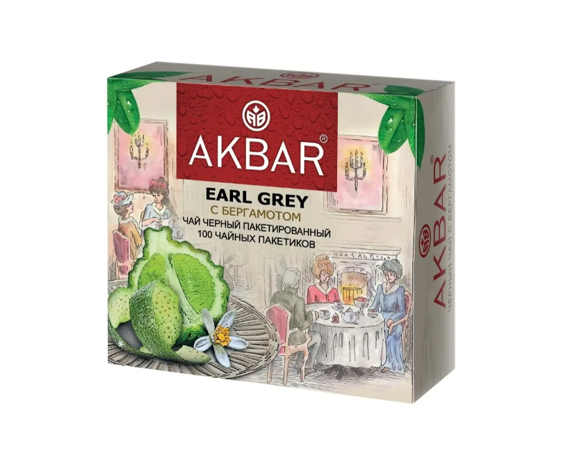 Чай Акбар чёрный байховый с ароматом бергамота Earl Grey байховый,, 100 пакетиков - купить в Мегамаркет Спб Шушары, цена на Мегамаркет