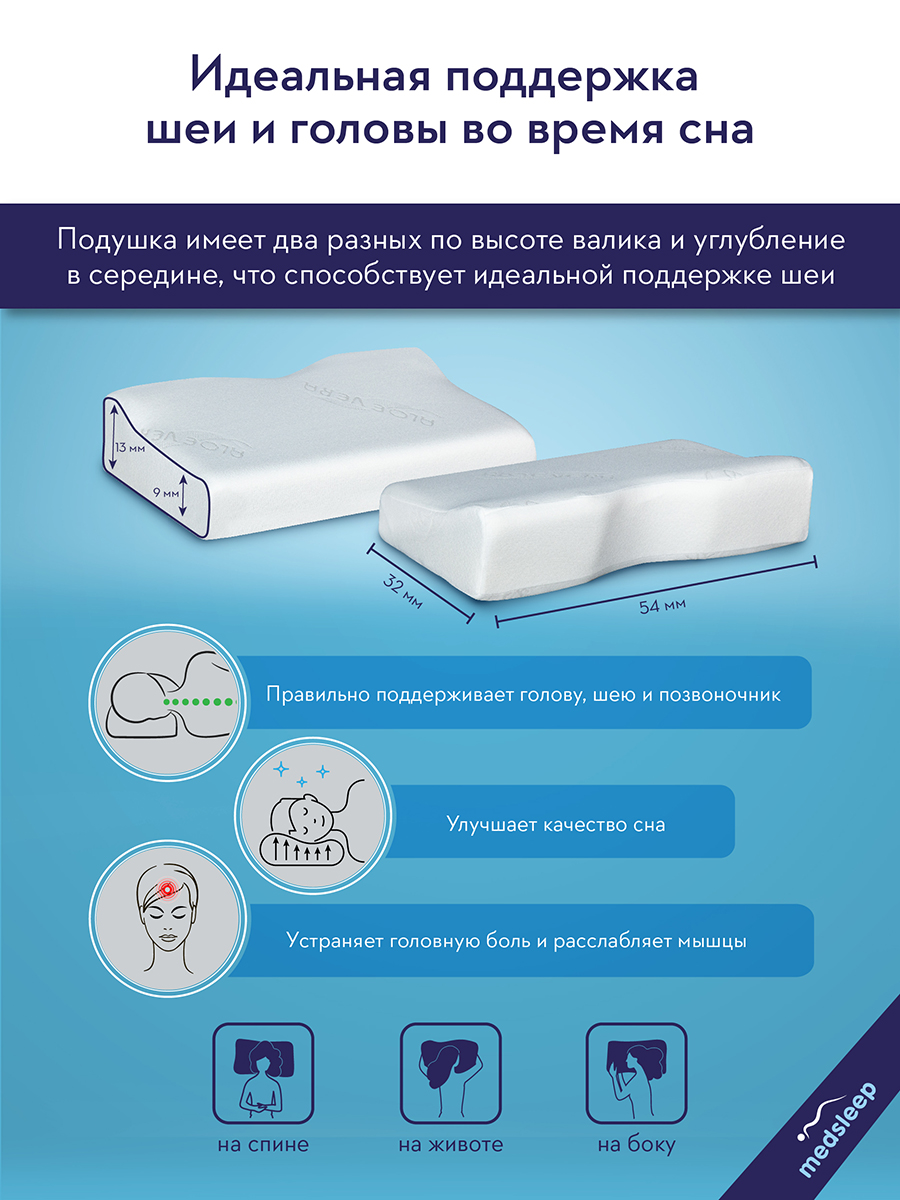 Ортопедическая подушка для сна с эффектом памяти 54х32