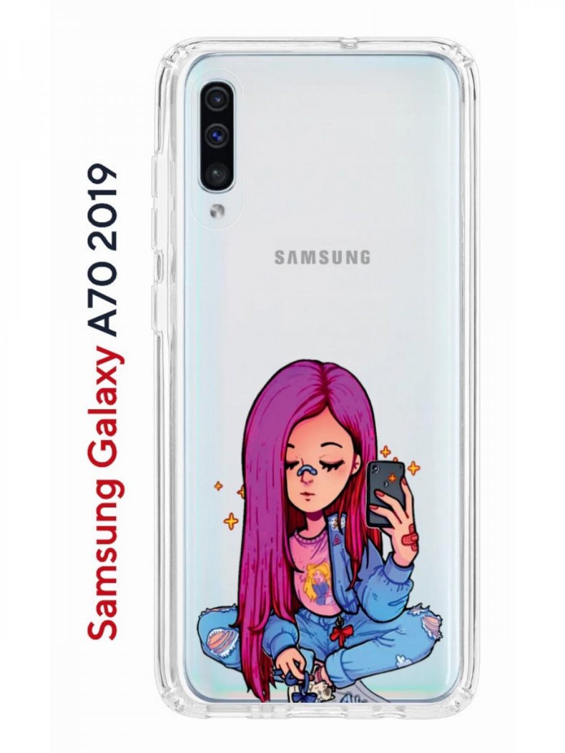 Чехол на Samsung A70 Kruche Print Pink Hair,противоударный бампер,с защитой  камеры, купить в Москве, цены в интернет-магазинах на Мегамаркет