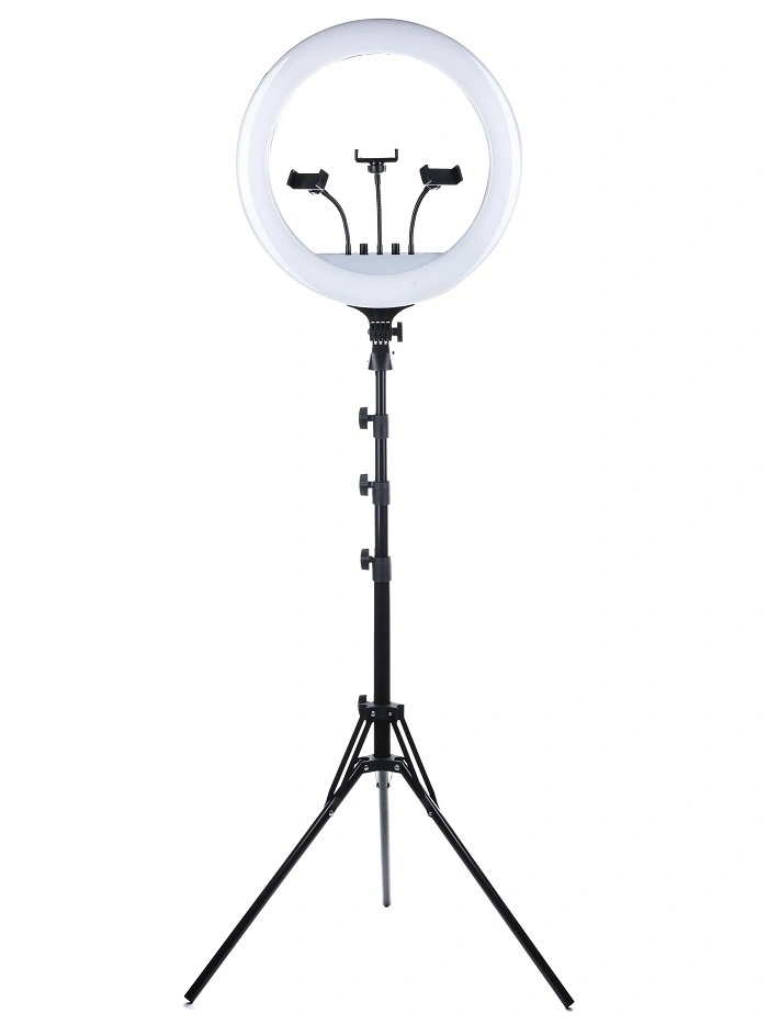 Кольцевая селфи LED светодиодная лампа RL-18 (45 см), три держателя, пульт, штатив 210 см