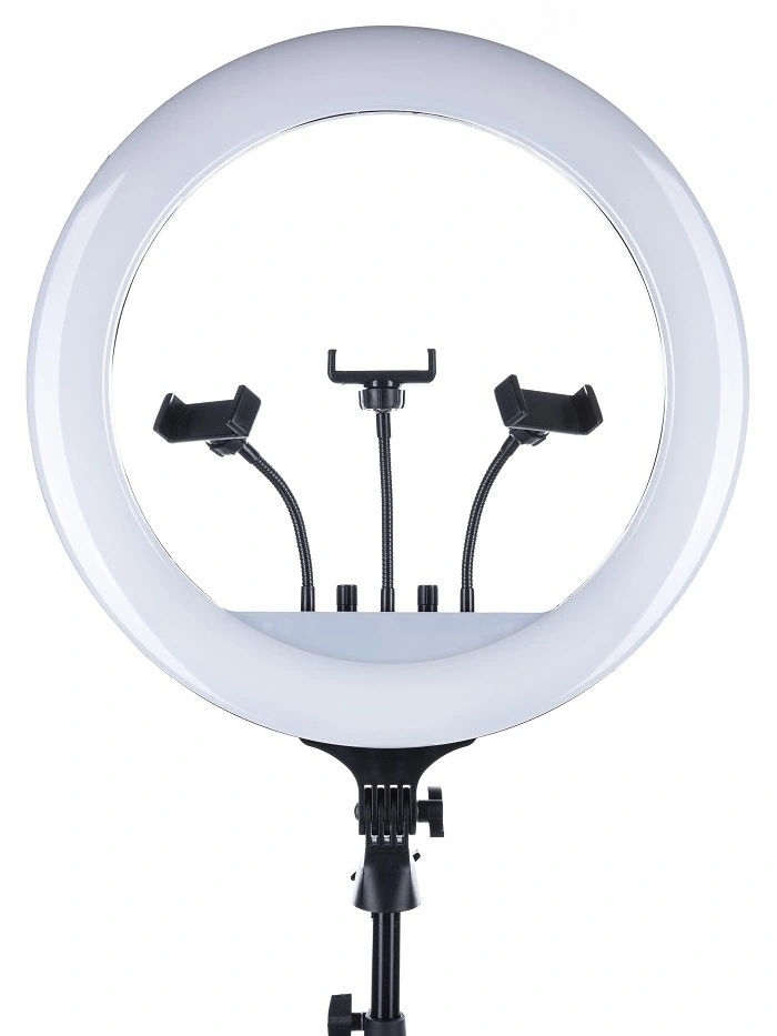 Кольцевая селфи LED светодиодная лампа RL-18 (45 см), три держателя, пульт, штатив 210 см