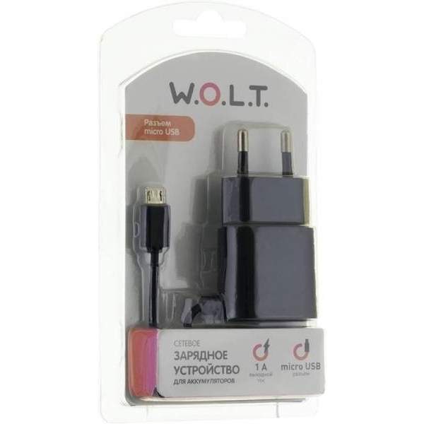 Сетевое зарядное устройство W.O.L.T. WTCU2-E microUSB 1А (черный)