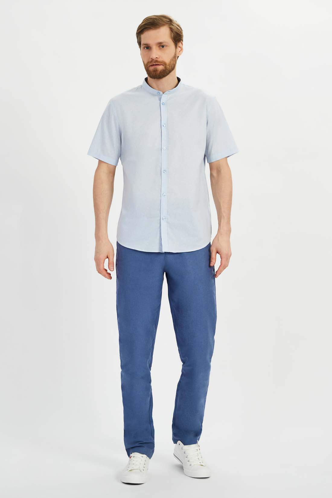 Рубашка мужская Baon B6822014 голубая 3XL