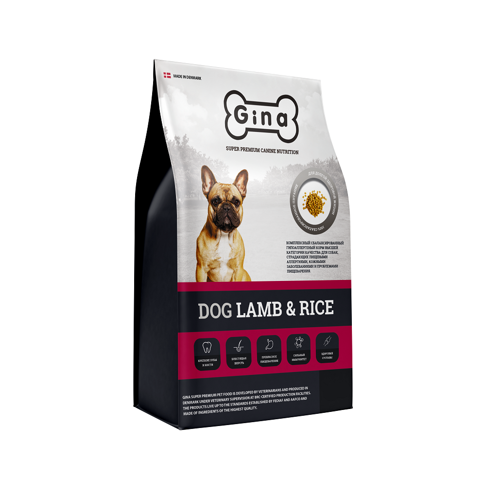 Корм сухой для аллергичных собак Gina DENMARK DOG LAMB&RICE  Ягненок с Рисом 3кг