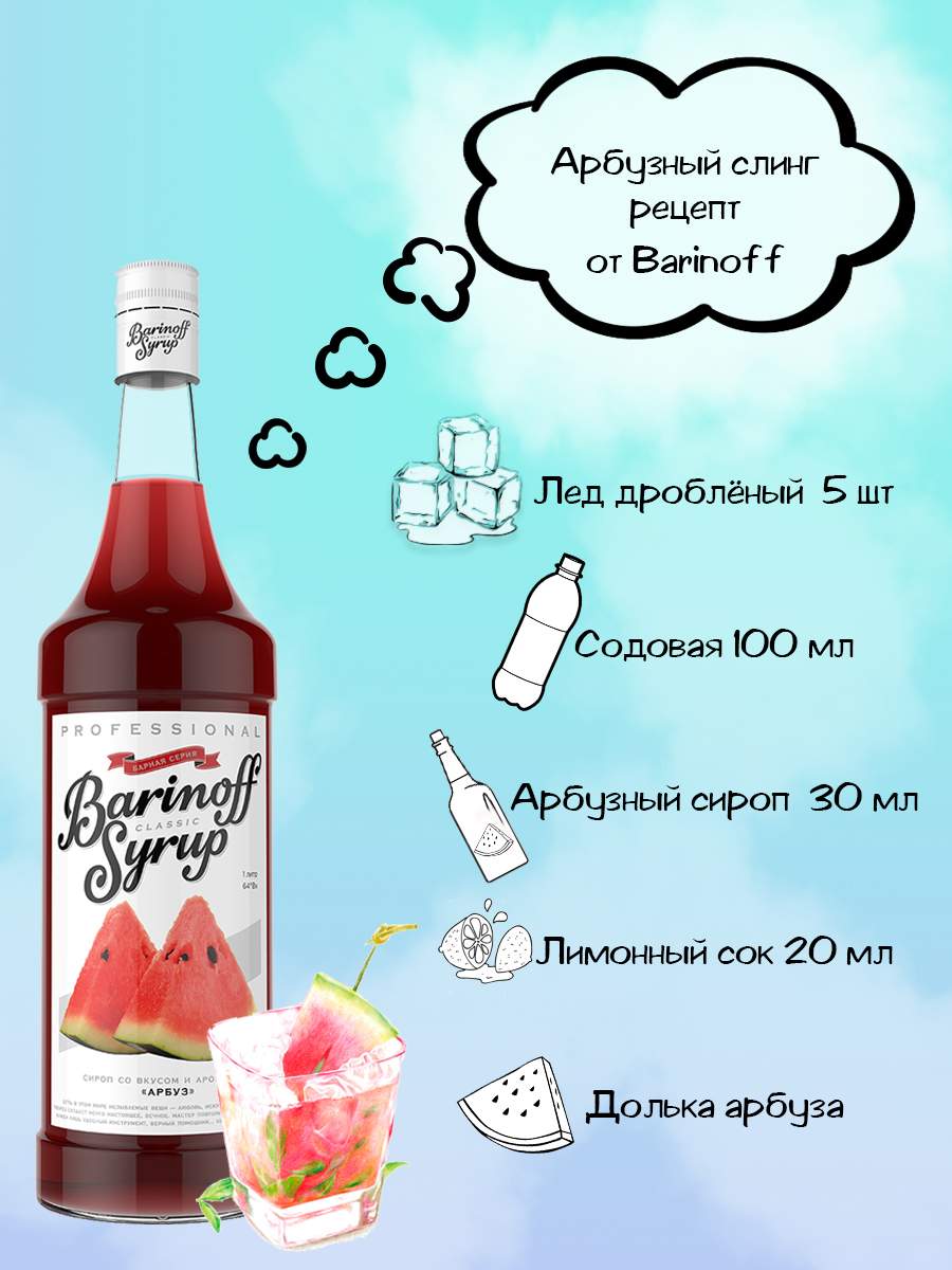 Сироп Barinoff Арбуз 1 л (для кофе, коктейлей и выпечки) - отзывы  покупателей на маркетплейсе Мегамаркет | Артикул: 100024026736