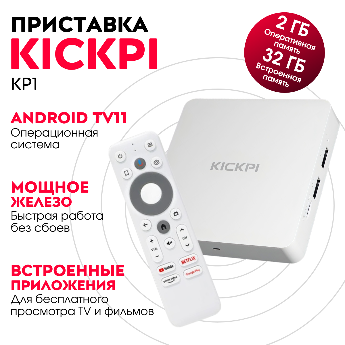 Смарт-приставка KICKPI KP1 2/32, купить в Москве, цены в интернет-магазинах на Мегамаркет