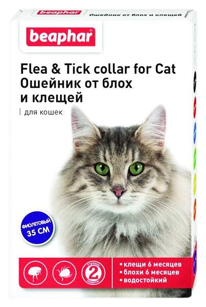 Ошейник для кошек против блох, власоедов, вшей, клещей Beaphar Flea & Tick фиолетовый 35см