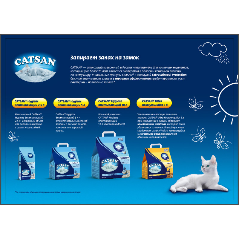 Впитывающий наполнитель для кошек Catsan Hygiene Plus кварцевый песок, 4.84 кг, 10 л