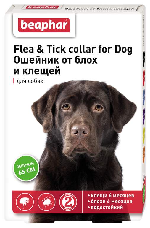 Ошейник для собак против блох, клещей Beaphar Flea & Tick зеленый, 65 см