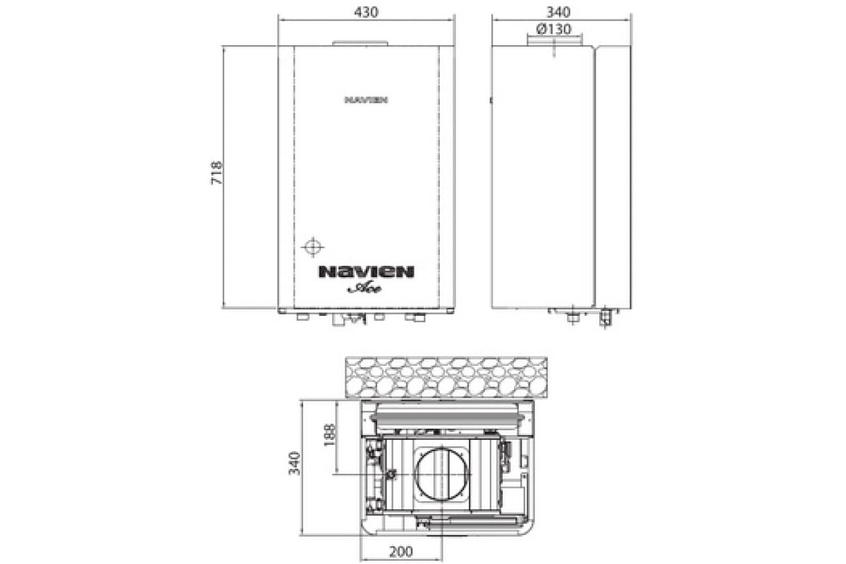 Подключение котла навьен айс Газовый котел Navien ATMO 13AN, 13 кВт, двухконтурный (настенный), открытая каме