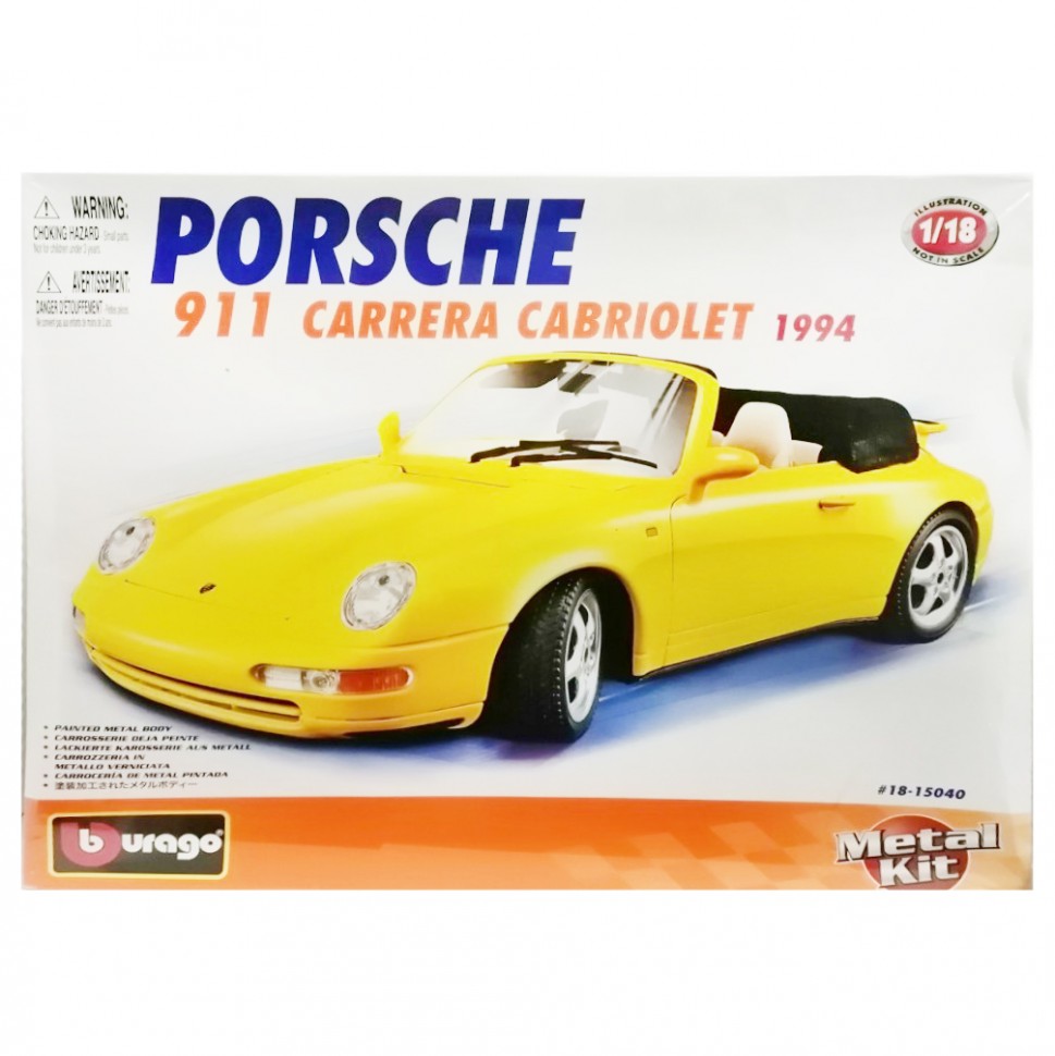 Сборная модель автомобиля Porshe 911 Carrera Cabriolet Bburago 1:18 металл  18-15040 – купить в Москве, цены в интернет-магазинах на Мегамаркет