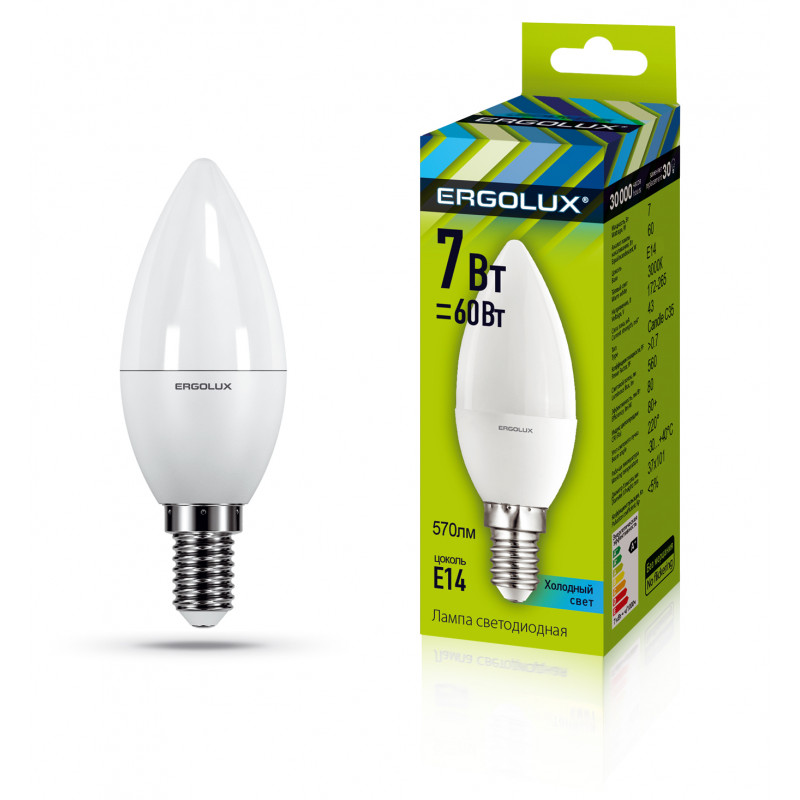 Лампа светодиодная Ergolux LED-C35-7W-E14-3K