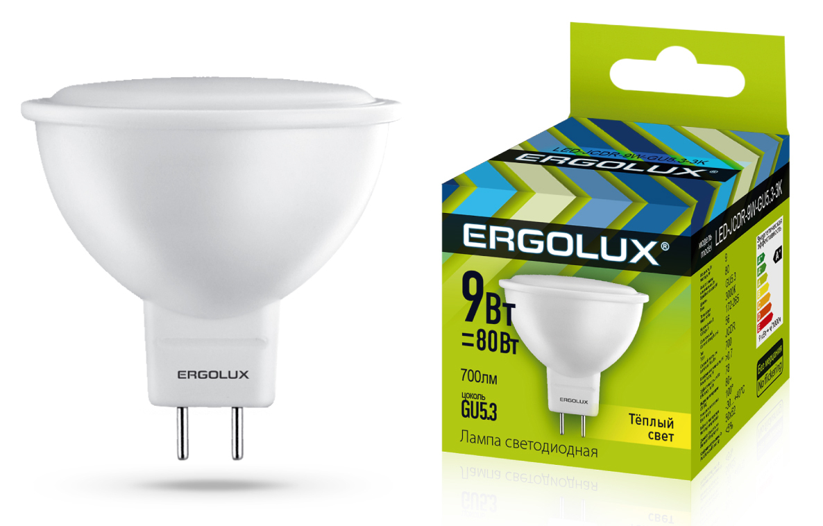 Лампа светодиодная Ergolux LED-JCDR-9W-GU5.3-3K - купить в Мегамаркет НН, цена на Мегамаркет