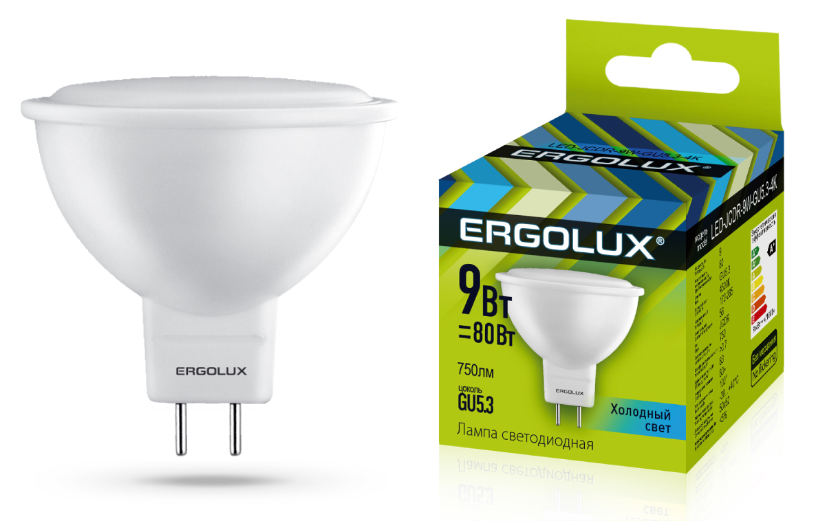 Лампа светодиодная Ergolux LED-JCDR-9W-GU5.3-4K - купить в Мегамаркет НН, цена на Мегамаркет