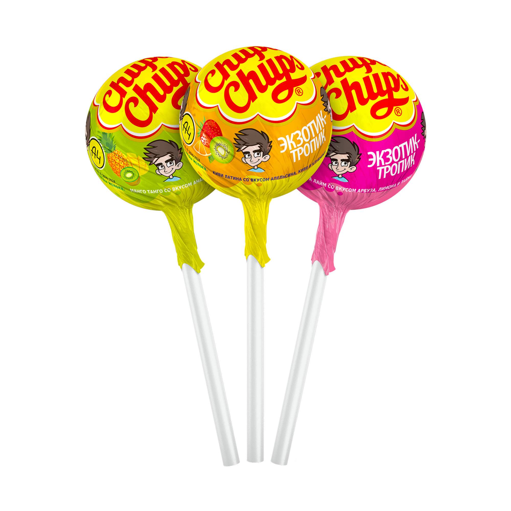 Карамель Chupa Chups Экзотик-Тропик, с изображением Влада А4, 100 шт по 12 ...