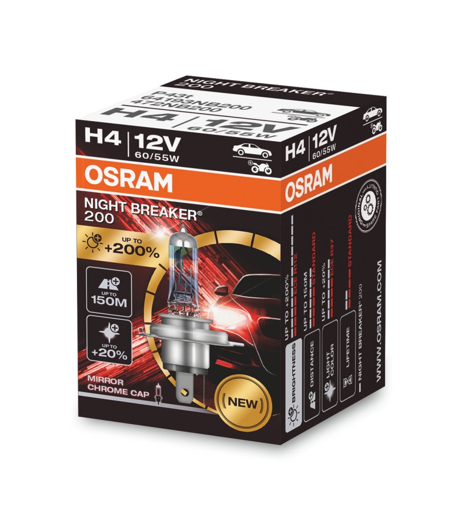 Лампа галогенная автомобильная OSRAM 64193nb200 Night Breaker +200% H4 - купить в Фарева, цена на Мегамаркет