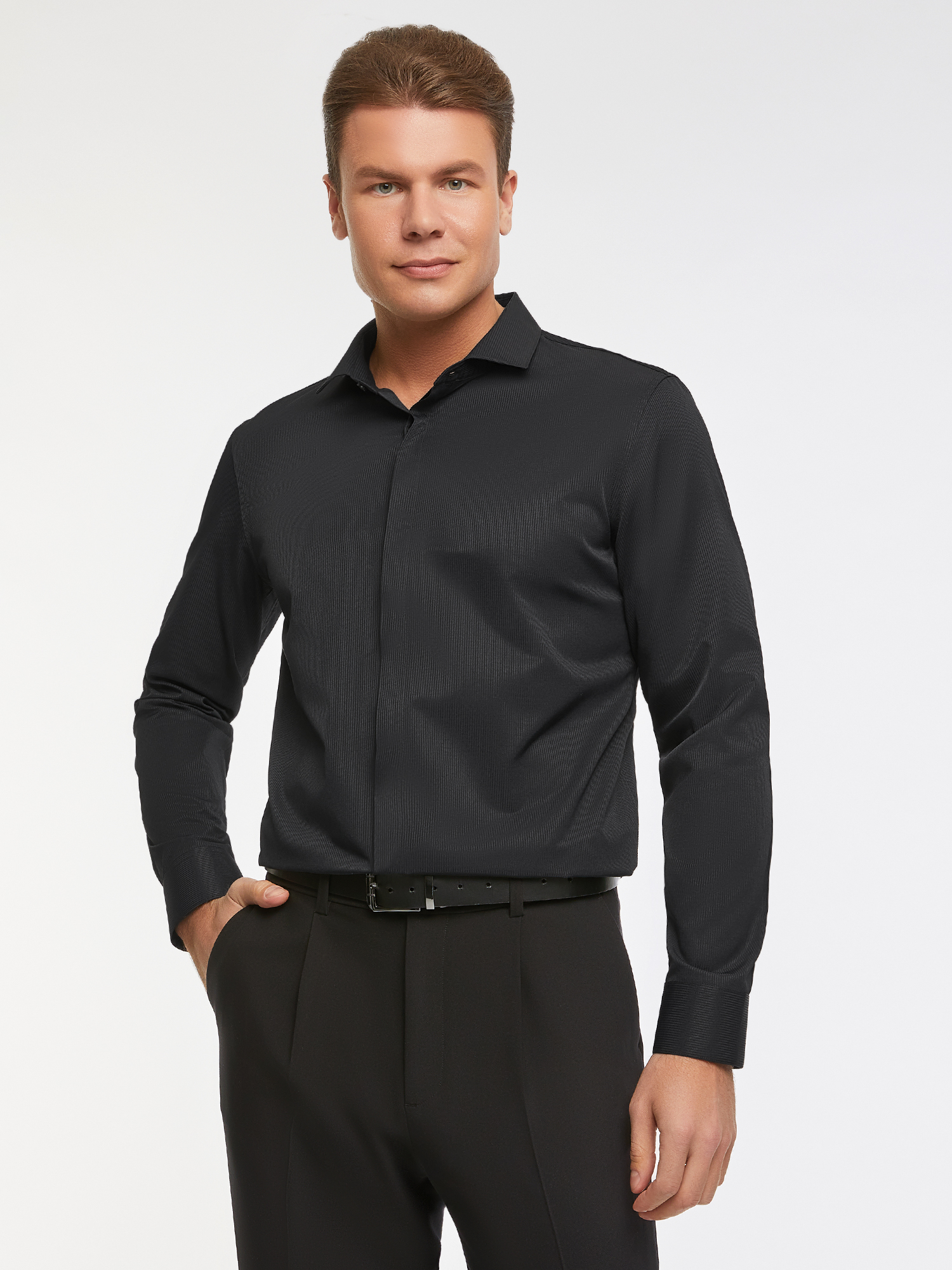 Рубашка мужская oodji 3B110017M-7 черная XS – купить в Москве, цены в интернет-магазинах на Мегамаркет
