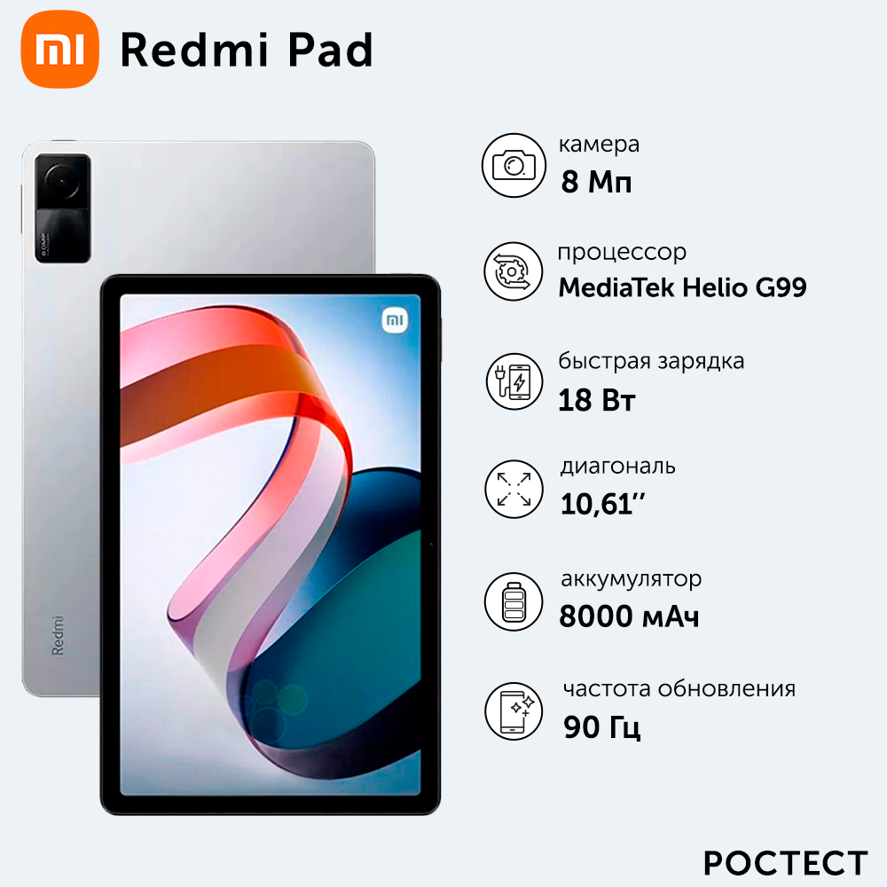 Планшет Xiaomi Redmi Pad 10.6" 2022 4/128GB Silver (VHU4199RU) Wi-Fi, купить в Москве, цены в интернет-магазинах на Мегамаркет