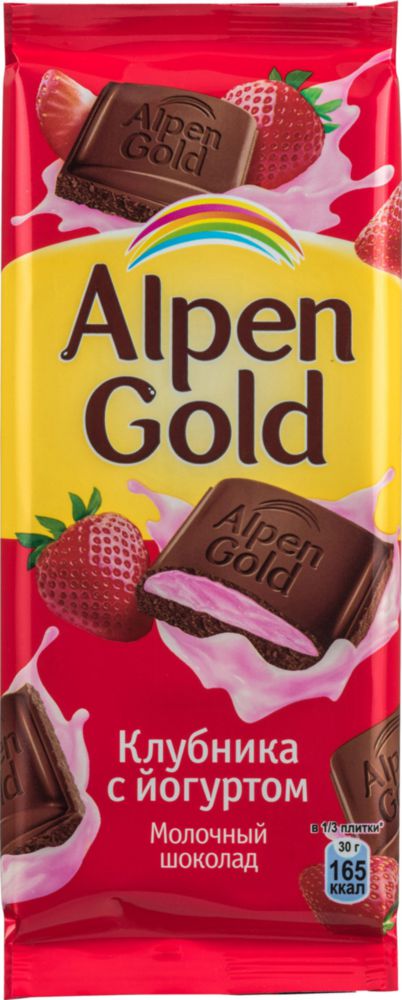 Шоколад молочный Alpen Gold клубника с йогуртом 85 г