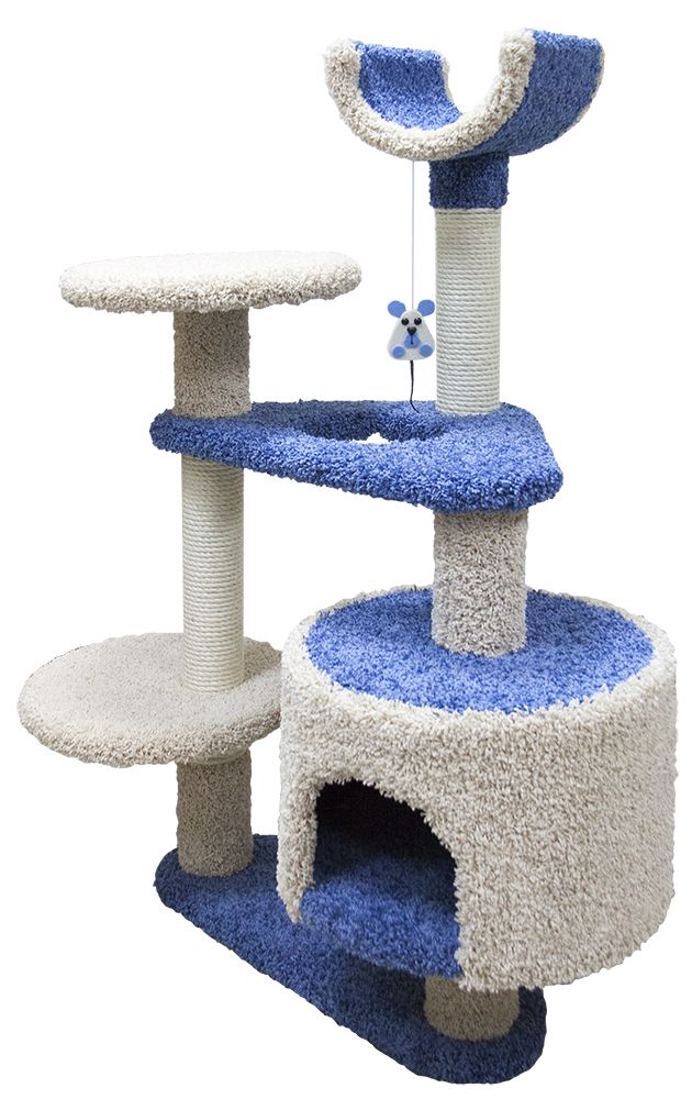 Комплекс для кошек Зооник, многоуровневый, ковролин, синий, 103х62х130см