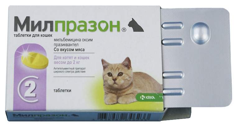 Антигельминтик Милпразон для котят и кошек до 2 кг, таблетки 4 мг/10 мг 2 таб