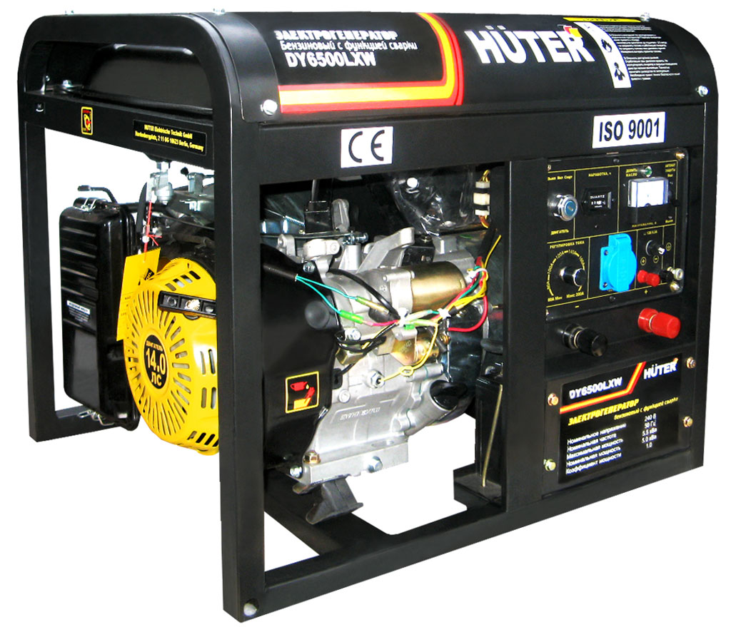 Бензиновый генератор HUTER DY6500LXW.с функцией сварки, с колёсами