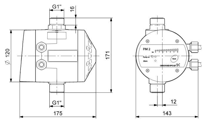 Реле давления pm 1 Реле давления для водного насоса Grundfos PM2 AD 96848740 - характеристики и опи