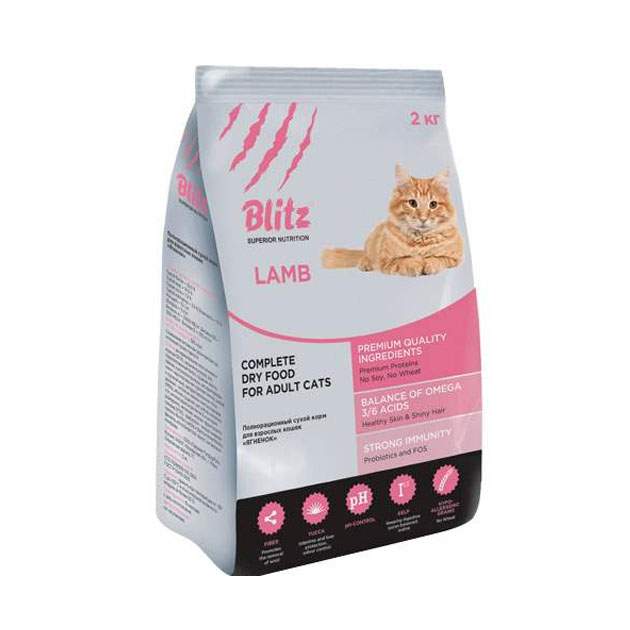 Сухой корм для кошек BLITZ Adult All Breeds Sensitive, ягненок, 2кг