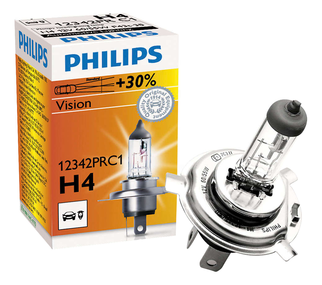 Галогенная лампа Philips H4 (60/55W 12V) Vision 1шт 12342PRC1 - купить в  Москве, цены на Мегамаркет | 100022898905