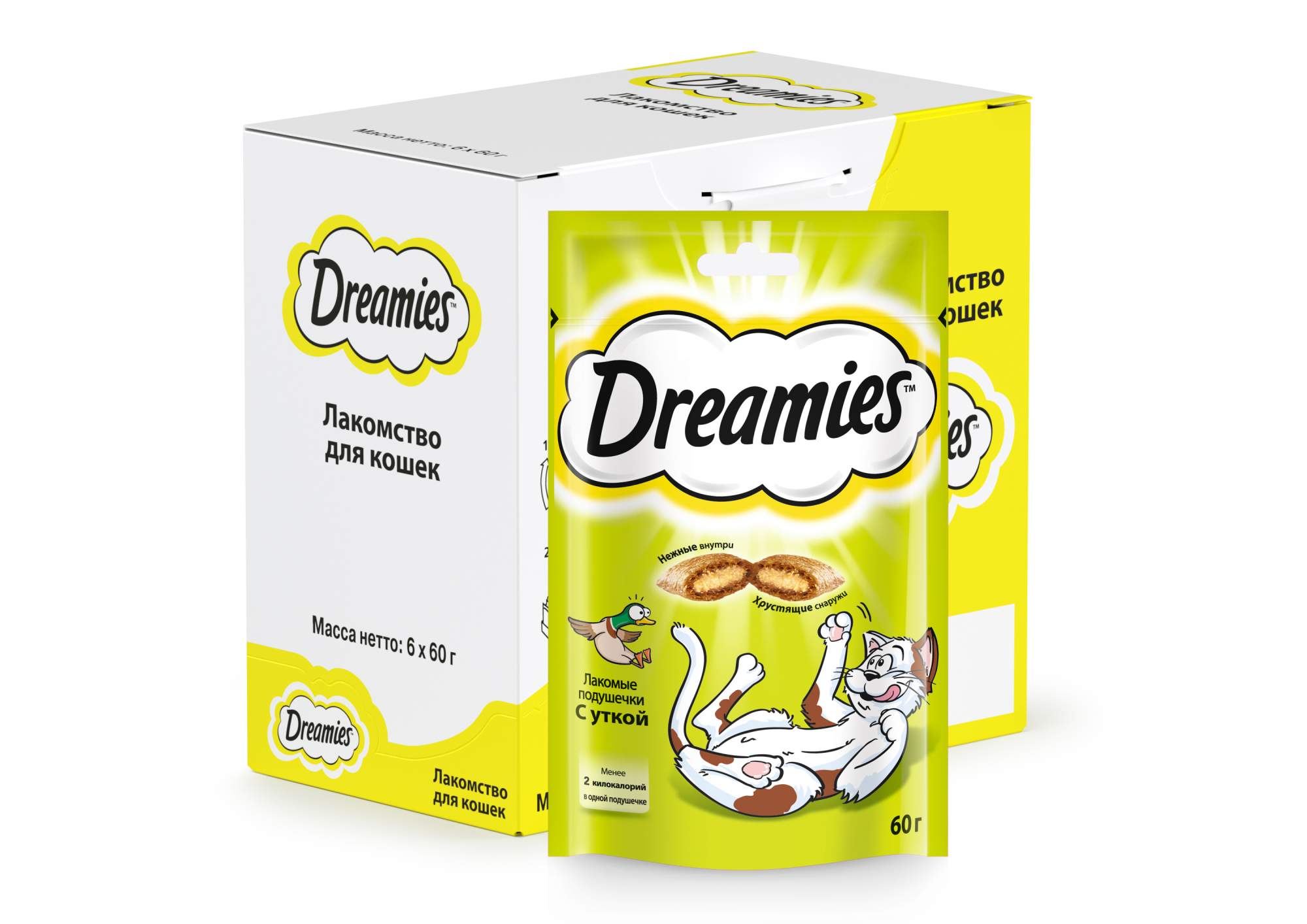 Лакомство для кошек Dreamies Лакомые подушечки с уткой, 60г