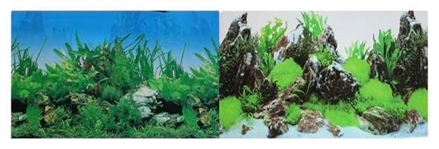 Фон для аквариума Prime Растительный/Скалы с растениями, винил, 100x50 см