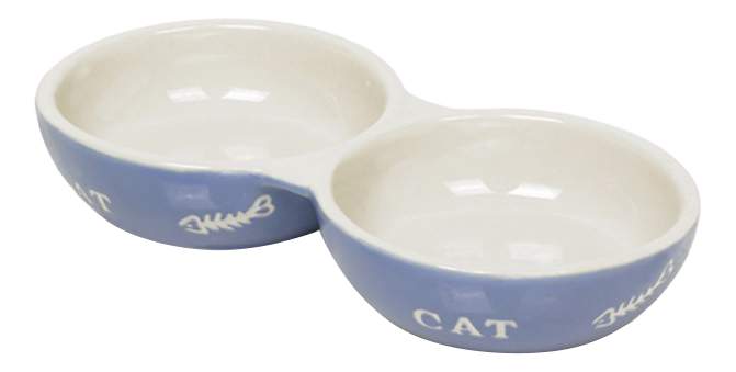 Двойная миска для кошек Nobby, керамика, голубой, белый, 2 шт по 0.26 л