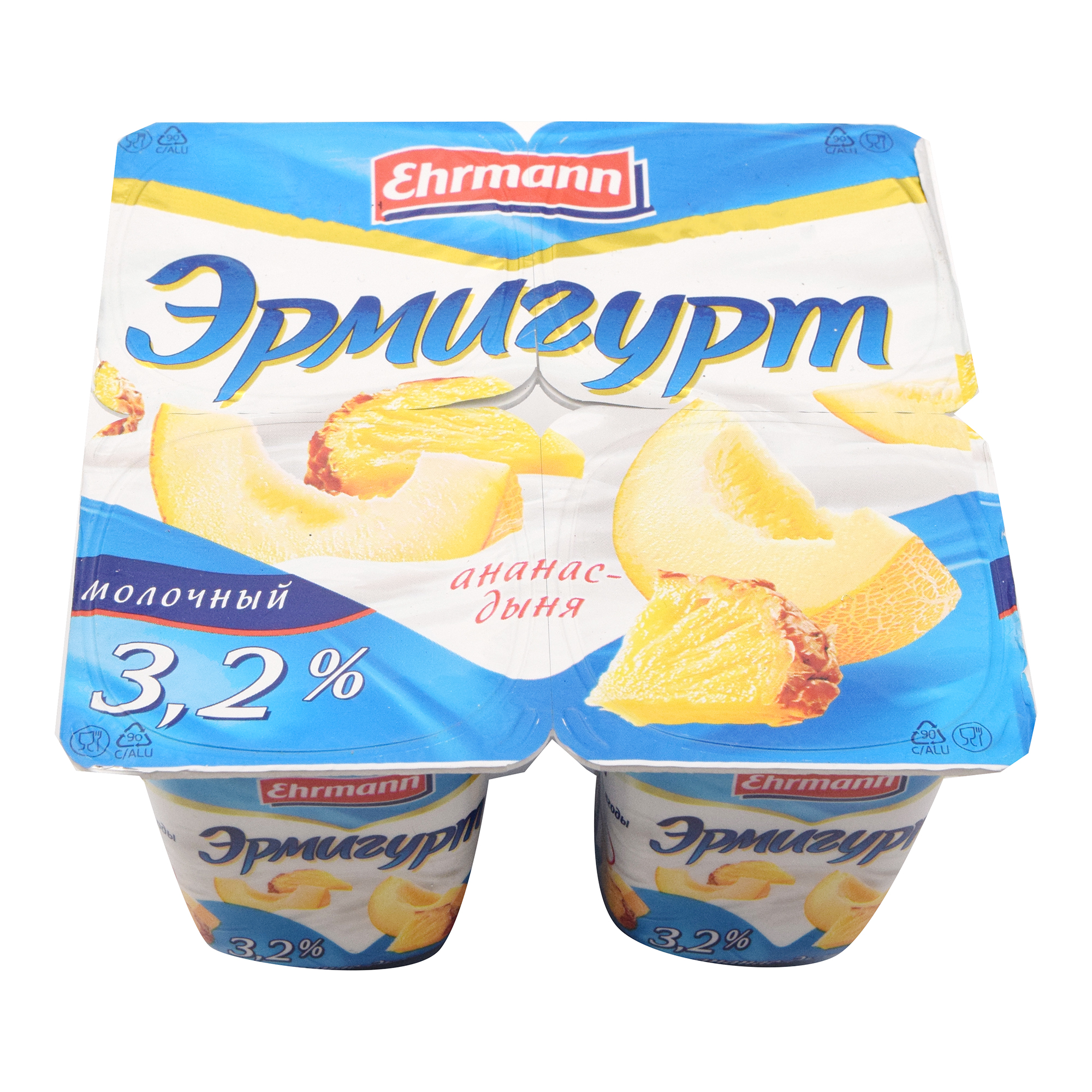 Фотография Йогуртный продукт Ehrmann <b>Эрмигурт</b> молочный ананас-дыня <b>3</b>,<b>2</b>% 100...